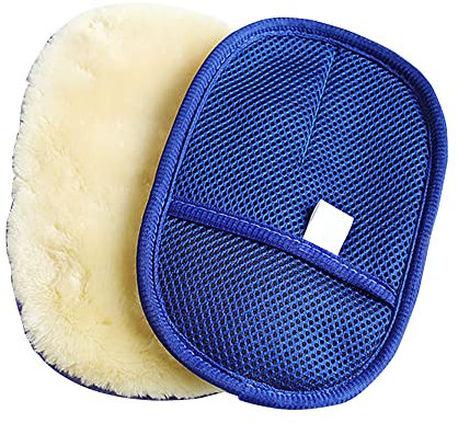 Tiardey Wollimitat-Handschuh, Autowaschhandschuh, Autoreinigung, ultraweiches Lammfell-Waschpad, blau