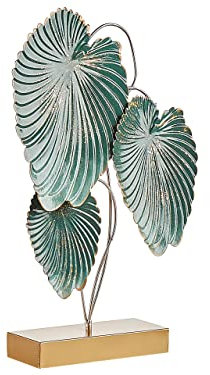 Beliani Dekofigur Eisen Gold/blaugrün Blattform auf Sockel 44 cm Modern Sodium