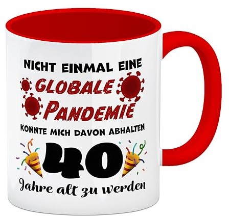 speecheese 40. Geburtstag Kaffeebecher Rot mit lustigem Spruch: Pandemie