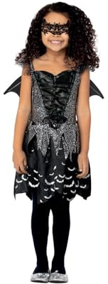 Smiffys Dark Bat Fairy Costume Dress, Wings & Eyemask, Halloween Child Fancy Dress, Fairy Dress Up Costumes