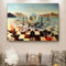 Salvador Dali Surrealismus Schach auf Meer Leinwand Gemälde Abstrakte Drucke Schwarz gerahmt Wandkunst Bilder Wohnzimmer Dekor 90x120cm/35x47in Schwarzer Rahmen