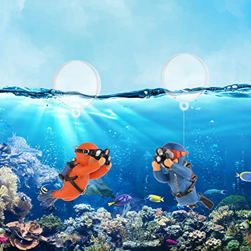 TIESOME 2 Stück Taucher Aquarium Dekorationen, schwimmende Taucher Aquarium Taucher Ornament mit schwimmenden Gerät niedlich Fisch Tank Zubehör Taucher Figuren Cartoon Aquarium Ornament