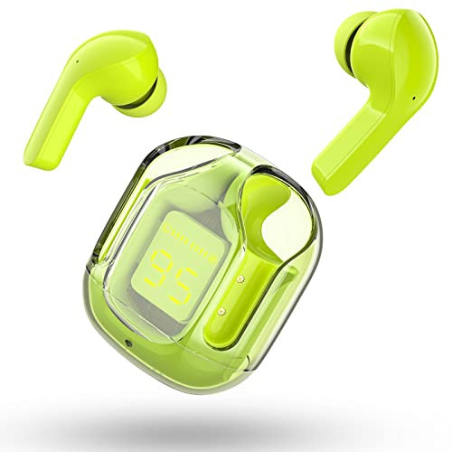 ACEFAST T6 Wireless Headphones, Bluetooth Earbuds ENC Noise Cancelling Transparent Earphones in Ear, HiFi Stereo Dual Microphone Mini Sport Ear Buds, LED Digital Display, Green
