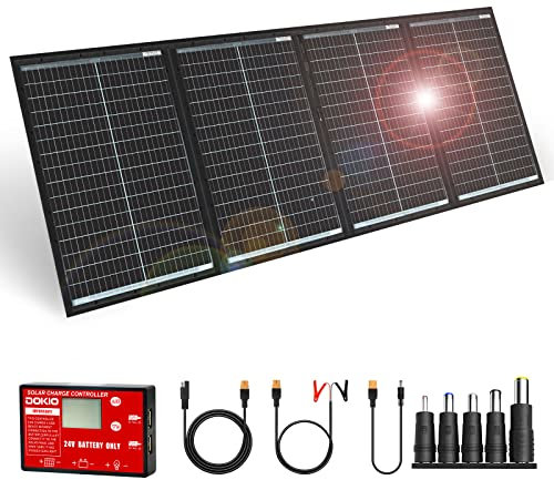 DOKIO 36V 200W Panel Solar Portatil Kit Monocristalino con regulador de carga solar y cable fotovoltaico (para batería de coche de 24V, AGM, batería de gel, batería de ácido)