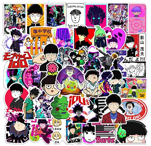 50 Stück Mob Psycho 100 Anime Aufkleber für Laptop, Stoßstange, Skateboard, Wasserflaschen, Computer, Telefon, Anime Aufkleber Pack für Kinder/Jugendliche