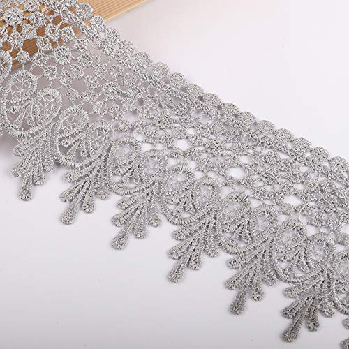 10 Yard Spitzenband, Vintage Spitzenbordüre Spitzenborte Spitzenbesatz Schleifband Dekoband Zierband Stoff zum Nähen Spitze Blume Borte für Handwerk Dessous Hochzeitskleid Hochzeit Dekor 9cm, Grau