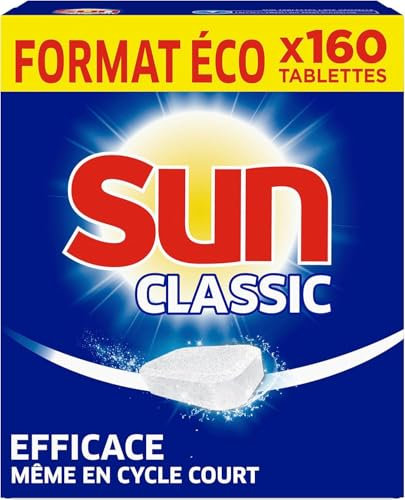 Sun Pastilles Lave-Vaisselle Classic, 160 tablettes, Efficace même pendant les cycles courts et à basse température, Produit fabriqué en France
