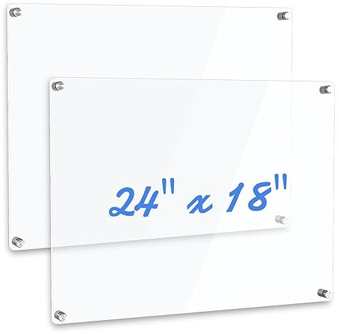 Ctosree 2 Pcs Clear Acrylic Dry Erase Board for Wall Reusable Acrylic Note Board 24 x 18 Inch Hanging Frameless White Board Wall Memo Board Clear Acrylic Planner Writing Board for Office School Home