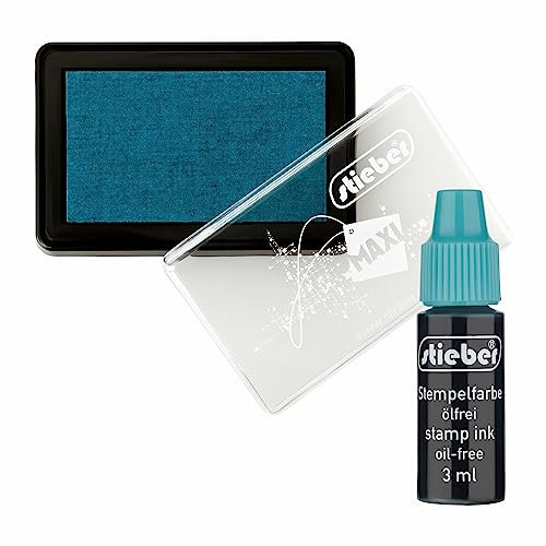 stieber® Stempelkissen Maxi Tupfkissen Gehäuse ca. 92x61 mm, Fasermaß ca. 75x43 mm *Bitte Farbe/Ausführung wählen!* mit 3 ml Nachtränkfarbe (Filz türkis +Farbe)
