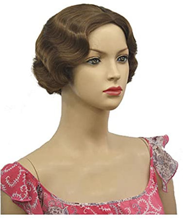 Human Haar Wigs Perücke 20s Womens Retro Kurze Finger Welle Lockig Wellig Perücken Pinup Klasse Vintage Wig Well Stil Halloween Cosplay Kopfbedeckung Natürliche Lockige Perücke