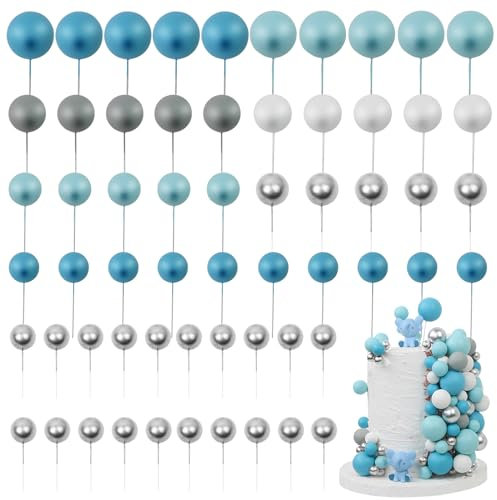 LARDUX 60 PCS Tortendeko Kugel - Backen Kuchen Dekorationen DIY Mini Ballon Cupcake Einsatz für Kinder Junge Geburtstag Party Baby Dusche Hochzeit - Blau
