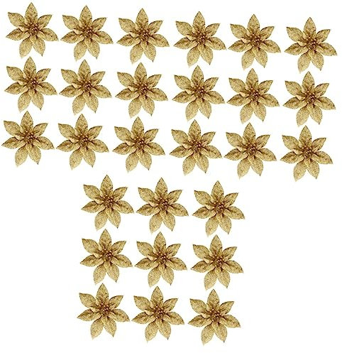 Abaodam 27 STK Pulverisierte Zwiebel Weihnachtsblumen Künstlicher Glitzer-weihnachtsstern Christbaumschmuck Glitzernde Künstliche Blumen Ornament Handwerk Plastik 16c Draussen Requisiten