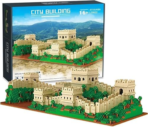 La Grande Muraille Architecture Maquette, 4114 Pcs Ancienne Scène de Rue Chinoise, Mini Nano Blocs, Set de Construction et Modèle de Collection pour Adultes, Enfants, Non Compatible avec Lego