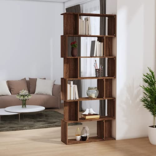 FIRBNUS Bücherregal/Raumteiler 80x24x192 cm Holzwerkstoff Stehend Regal Trennwand Wohnzimmer Möbel Holz Schmal Braun Eiche