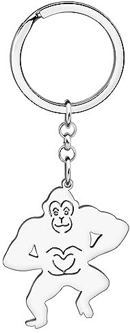 LONYOO Lustiger Afrika Gorilla Schlüsselanhänger Autoschlüssel Geldbörse Schlüsselanhänger Edelstahl Affe Schmuck Geschenke für Frauen Mädchen Charms, silber, Medium