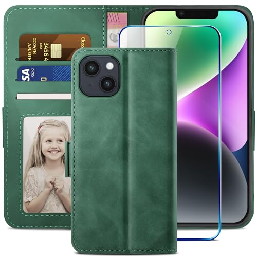 YATWIN Kompatibel mit iPhone 14 Hülle + 1 Stück Panzerglas Schutzfolie, Klapphülle Premium Leder Brieftasche Schutzhülle Handytasche für iPhone 14 Case