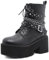 Roimaash Stylish Plateau Kn?chel Stiefel Chunky Heels Goth Stiefeletten Flachform Schnüren Kampfstiefel Metal Schnalle Nieten Studed Cosplay Stiefel Black Size 40