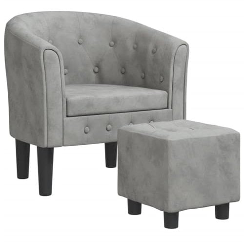 vidaXL Fauteuil Cabriolet avec Repose-Pied, Chaise avec Accoudoirs, Canapé avec Dossier, Siège Rembourré Salon Chambre, Gris Clair Velours