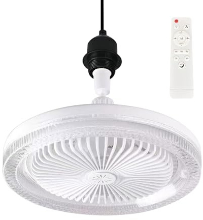 Wolike 26cm Diameter 2-in-1 LED Fan Light, LED Fan Lamp Bead E27 Screw Bulb Fan, Remote Control Bedroom Ceiling Fan Three-Speed Mode Led Ceiling Fan(White)