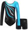 MEILONGER Gymnastikanzug Mädchen，turnanzug mädchen langarm,Ballett Gymnastikbody Turntrikot Gymnastikhose Shorts，2er Set Kinder Glänzende Turnanzug mit Strasssteine(Himmelblau,6-7)