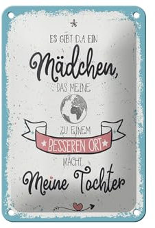 Femer Blechschild Tochter macht Welt besser 12x18cm blaues Schild