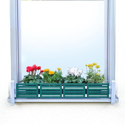 GREEN CREATIONS Masu Set base grigio, supporto per fioriera senza foratura, protezione anticaduta, protegge fioriere, erbe, decorazioni, regolabile in modo continuo, 78-140 cm (elementi decorativi: