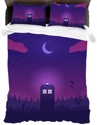 XYOK Tardis Bettwäsche + 2 Kissenbezug Kinder Bettbezug für Filmfans,Dr Who Muster Teenager-Bettwäsche Set,Steppdeckenbezug (Tardis3, Single 135x200)
