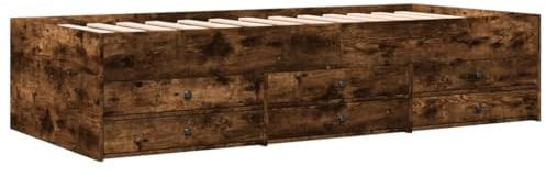 vidaXL Tagesbett, Gästebett mit 6 Schubladen mit Rollen, Schlafsofa für Schlafzimmer, Bettsofa Sofabett Daybed Bett, Räuchereiche 100x200cm Holzwerkstoff