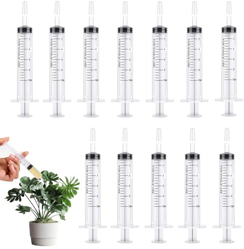 Scientific Dispensing Measuring Syringes - 12Pcs Graduated Plastic Needle Plunger for Lab/ Sterile Liquid Dispensing Syringes with Caps/ Large Colostrum Syringe for Pet Feeding Watering (10ML)