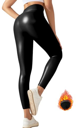 Neteson Leggins Donna Ecopelle Push Up Vita Alta Pantaloni in Pelle Eleganti Sexy Elastico Skinny Leggings Opachi