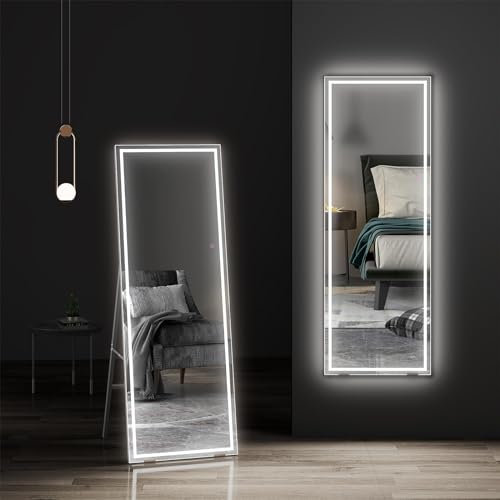Dripex Miroir sur Pied LED 130X40cm, Miroir Mural avec éclairage, Miroir LED sur Pied, Grand Miroir intégral, 3 Réglables Couleur avec Interrupteur Tactile, pour Chambre à Coucher Salon Noir