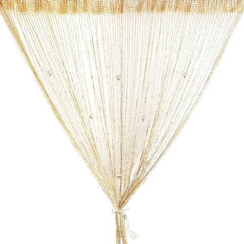 String Curtain Panel,Glitter Door Wall Window Doorways Panel Fly Screen Fringe Room Divider Blinds,Decorative Tassel Ribbon Strip Silver Screen for Living room,Bedroom,Party Events (Champagne)