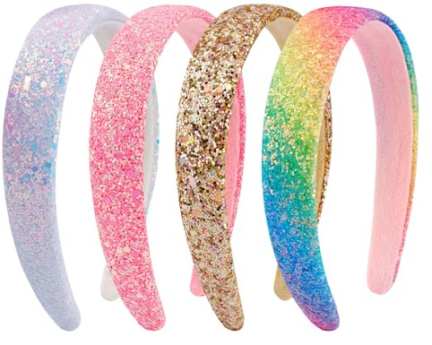 Tihebax Headbands for Girls Women Non Slip Glitter Rainbow Headband Women Girls Sparkly Pink Headband Gold White Hair Band for Girl Headbands Bling Head Bands Hair Accessories Holiday Back to School