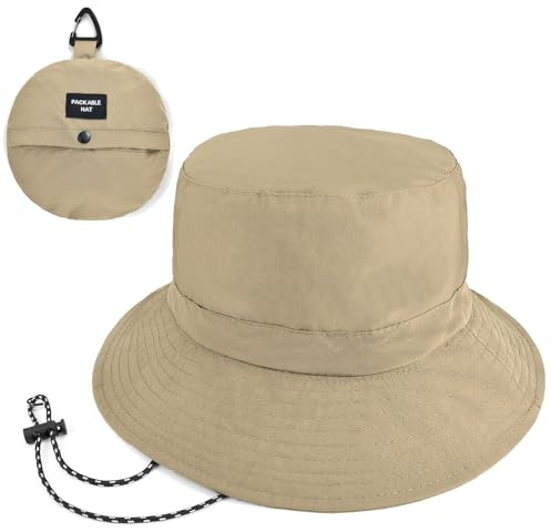Unisex zusammenfaltbarer Sonnenhut für Angeln Strand Wandern Camping Reisen | Faltbarer leichter Fischerhut mit UPF50+ UV-Schutz, verstellbare Größe, abnehmbarem Kinnriemen und sicherem Schnapphaken