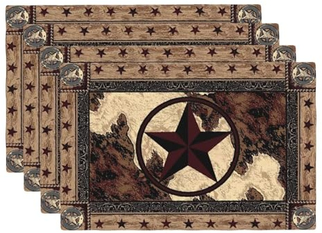 VIGGINER Tischsets mit westlichem Texas-Stern, rustikales Vintage-Landleinen, waschbar, braunes Holzpaneel, Küche, Esszimmer, hitzebeständig, 4er-Set, 30,5 x 45,7 cm