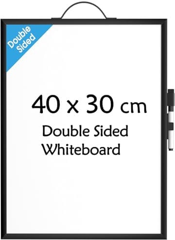 KTRIO Kleines Whiteboard, trocken abwischbar, 40 cm x 30 cm, doppelseitiges magnetisches Whiteboard für die Wand, schwarzer Aluminiumrahmen, hängendes und tragbares Whiteboard für Studenten, Planung,