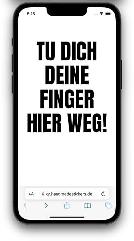 HandmadeStickers SCANME! QR-Code Aufkleber mit lustigen Sprüchen, Größen (Klein - 8cm x 9,1cm, Weiß, A2 - TU Dich Deine Finger Hier Weg!)
