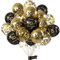 Yiran 10. Geburtstag Deko Set - 15 Stück Luftballons für Junge Mädchen, Schwarz Gold Happy Birthday Ballons, Konfetti Luftballons für Birthday Party