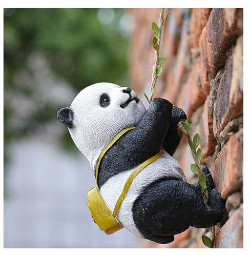 SWDONG Garten Skulptur Niedliche schwarz-weiße Panda-Statue, hängende Mini-Kunstharz-Kletter-Panda-Tier-Kunstskulptur im Freien, Gartendekoration