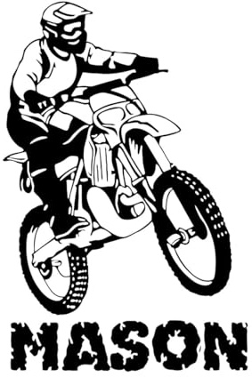 Wandtattoo Motocross, individueller Name, Fahrrad, Wanddekoration, Kunst, personalisierter Fahrradaufkleber fürs Kinderzimmer, Vinyl, Wandbild, Heimschlafzimmerdeko, klein – 42x28cm