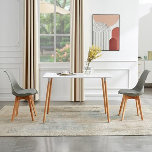FURNITABLE Esszimmergruppe Esstisch mit 2 Stühlen Essgruppen, Rechteckig 110cm Küchentisch-Set und 2er Set Esszimmerstühle für Wohnzimmer Küche Büro (Weiß Tisch+2 Grau Stühle)
