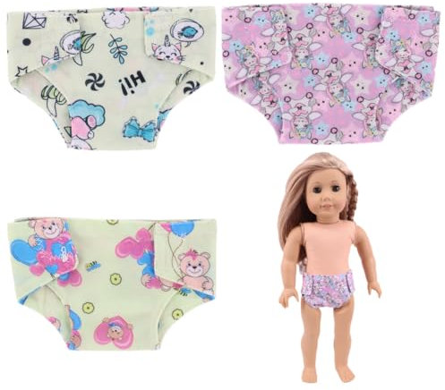 GXGM 3 Pezzi Pannolini Bambole, Biancheria Intima Per Born Bambole E Pannolini Per Bambole, Accessori Per Bambolotti 35-43Cm, Accessori Bambole(3Stiles,B)