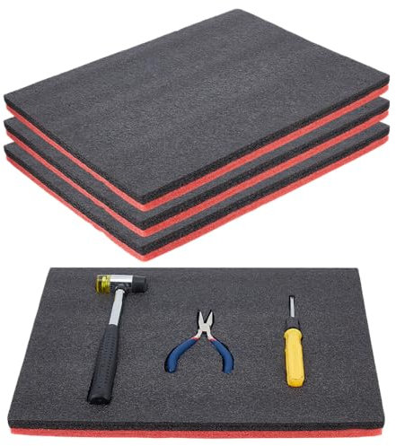 NBEADS 4 Pcs Tool Box Foams, Polyurethane Foam Sheet Foam Inserts for Cases Packing Toolbox Camera Storage and Crafts, Black and Red 41×30.5×2.5 cm