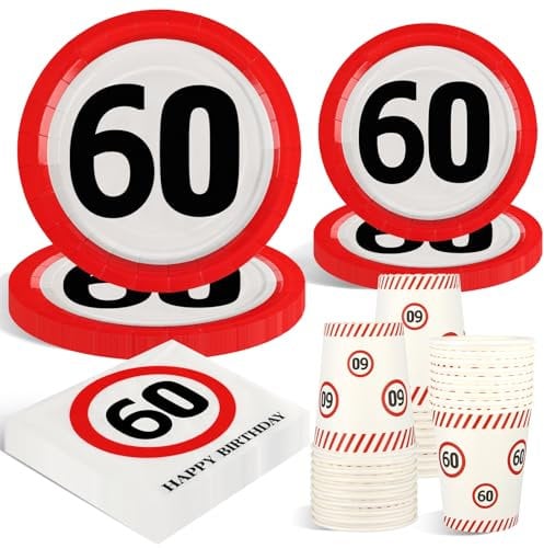 WenmthG 60. Verkehrsschild Servietten und Pappteller Partygeschirr - 100 Stück Tischdeko für Mann und Frau