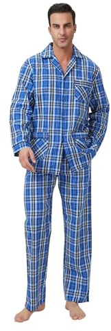 kolipajam Männer Baumwolle Pyjama Set für Männer 2 Pice Plaid Comfy Nachtwäsche PJS mit Taschen