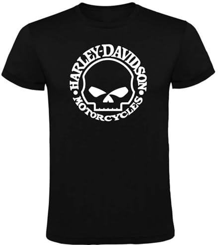 Camiseta Negra Harley Hombre Estilo Motociclista con Calavera - Ropa Casual para Amantes de las Motos y Estilo Vintage 100% Algodón - Tallas S a XXL (FR/ES, Letras, XL, Regular, Regular, Negro)