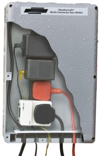 Outdoor Electrical Box Mutli-Connector (220mm x 335mm) TIMEGUARD WP401 + 4 GANG [1] (Epitome Certified) - Weatherproof Electrical Box Extension Cord Covers for Cables and Plug