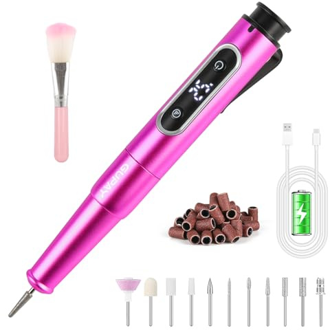 GUPAY Electric Nail Files Cordless, Professional Nail Drill Machine for Acrylic Nails Gel with 5 Speeds, Portable Rechargeable E File Manicure Pedicure Kit Gifts for Girl Women Beginners (Magenta)
