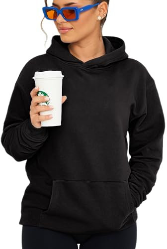behype. Damen Oversize Hoodie Kapuzenpullover Einfarbig Basic Heavy Blank Pullover Unifarben Kapuzen-Sweatshirt Für Frauen DC_Damen_8001-Black-3XL