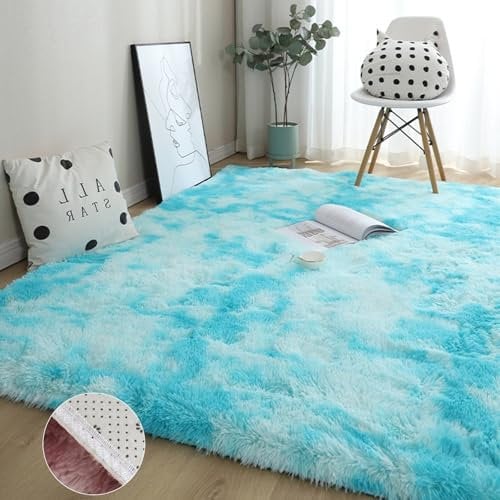 GOUSANG Rechteckiger Teppich 70 x 130 cm Lammfell-Teppich Optik Nachahmung Wolle Longhair Fell Optik Nachahmung für Wohnzimmer Schlafzimmer Kinderzimmer, Himmelblau
